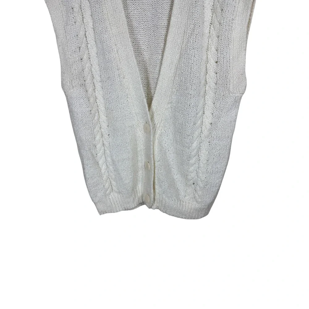 Essex Junction Vintage Cream Cable Knit Button Front V-Neck Sweater Vest Large